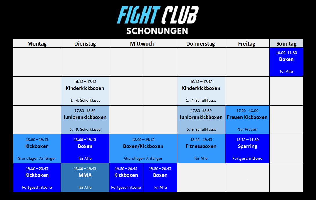 Kursplan Fight Club Schonungen